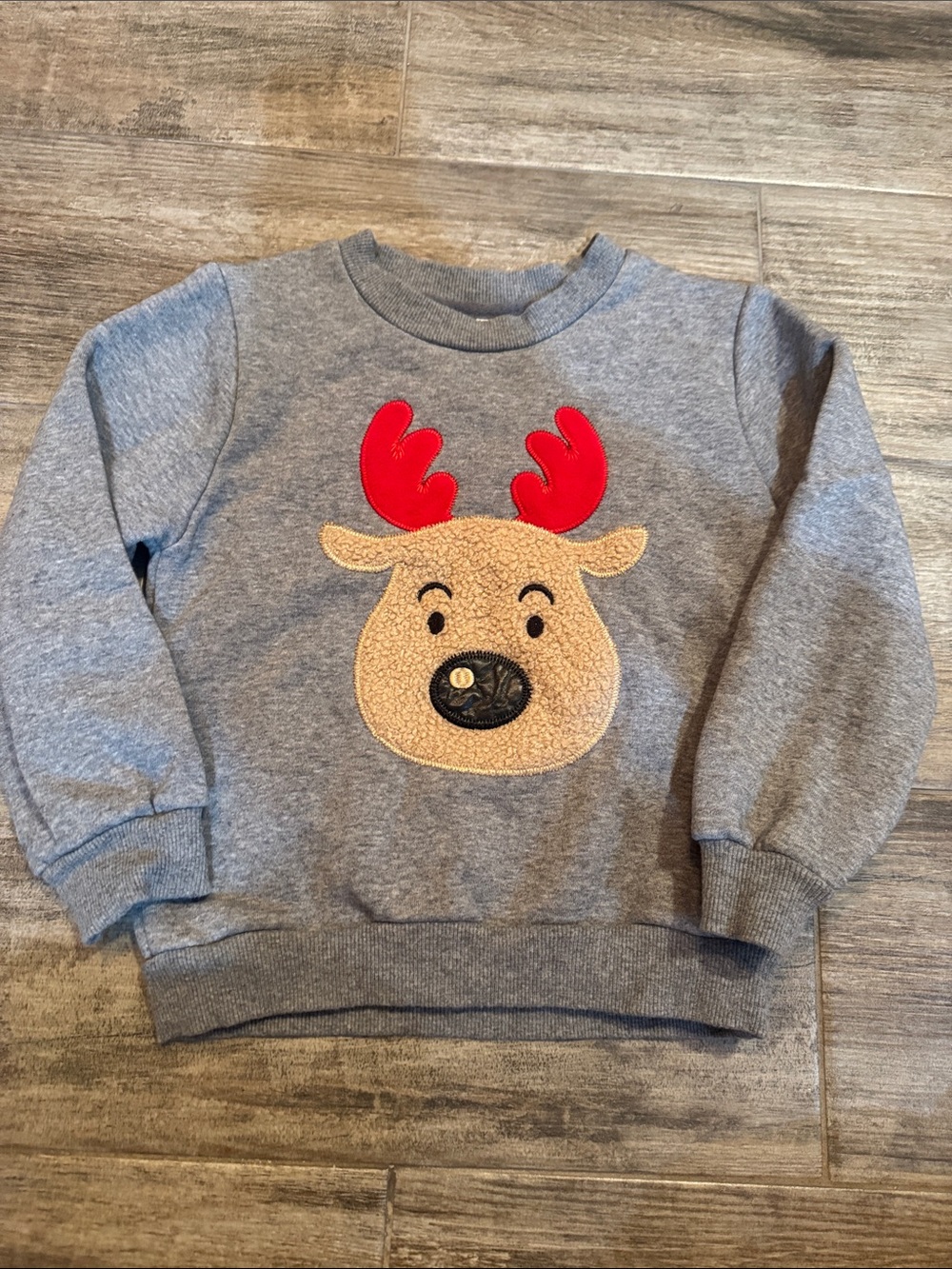 Kids Grey Reindeer Applique Sweatshirt - Red Antlers